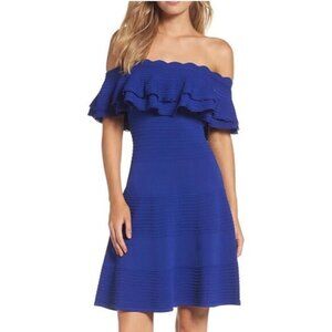 Eliza J Blue Ruffled Off-Shoulder Dress